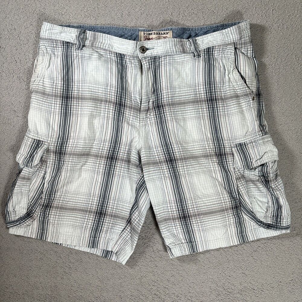 Tommy Bahama Jeans Men’s Size 40 Cargo Shorts Plaid Blue Gray White - Picture 1 of 11